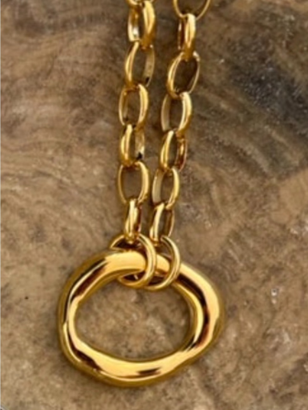 Modern Gold Double-Chain Necklace with Loop Pendant